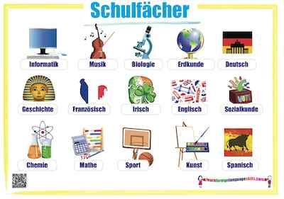 Learn Foreign Language Skills German School subjects wall ...