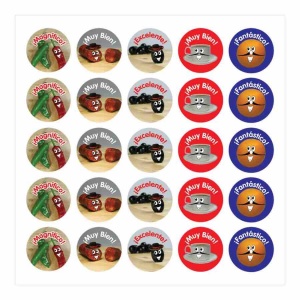 Characteristic food reward stickers with Spanish comment